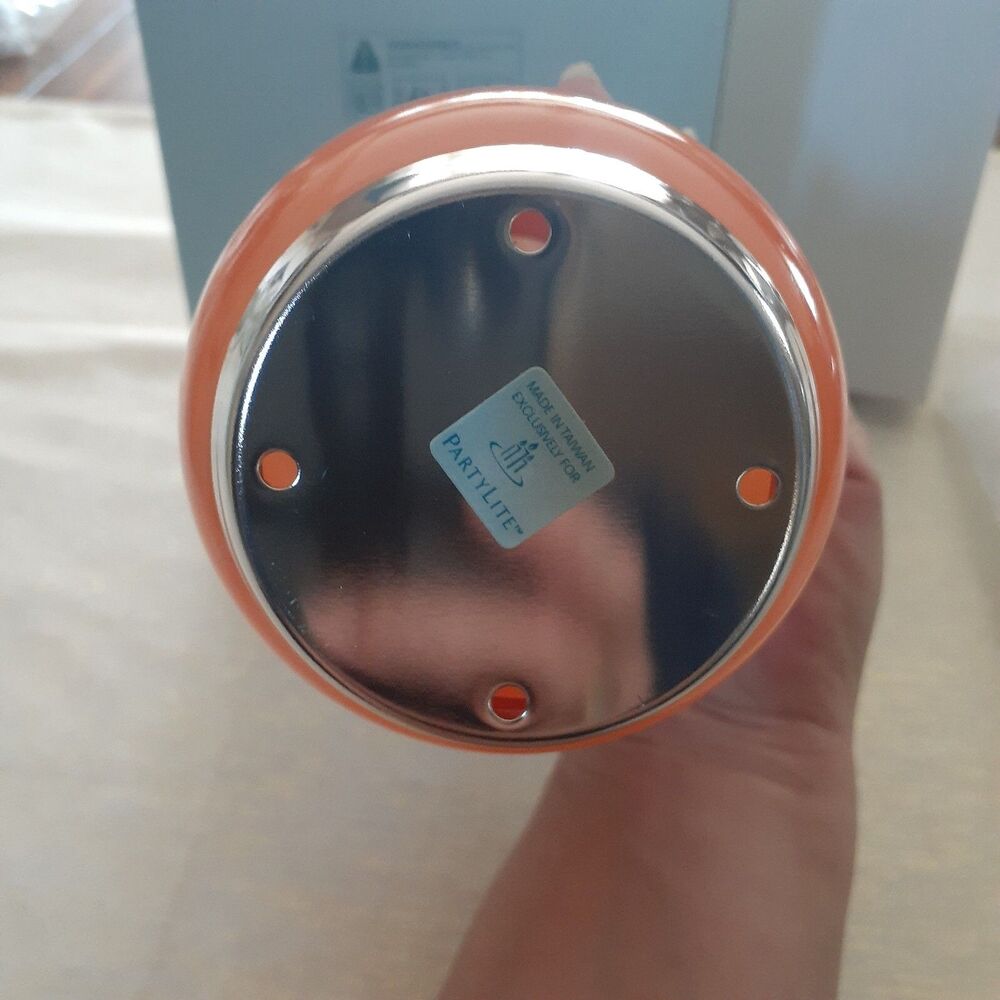 Partylite P7936 Tangerine Tealight Lantern Candle Holder Orange Silver Tone NEW - Picture 5 of 5